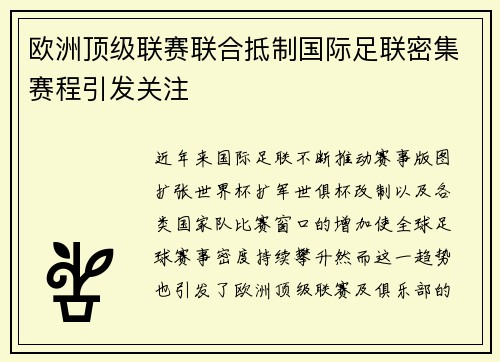欧洲顶级联赛联合抵制国际足联密集赛程引发关注 欧洲顶级联赛联合抵制国际足联密集赛程引发关注
